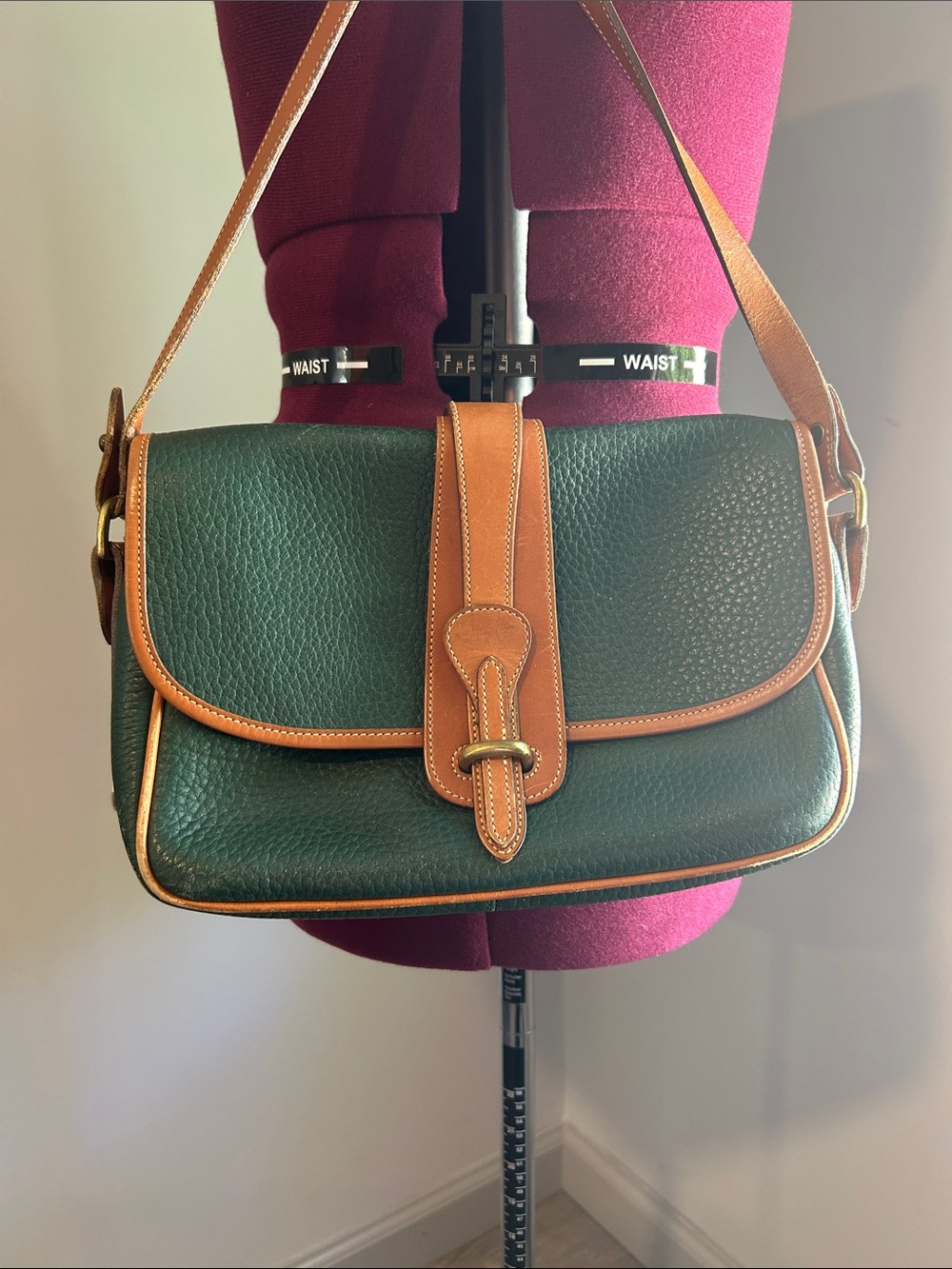 Dooney & Bourke Dark Green Pebbled Leather Crossbody with Tan Trim - Picture 2 of 16
